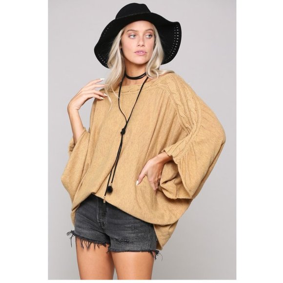 SOLD OUT Boho Cable Knit Kimono Sleeve Sweater Tunic Top - Picture 3 of 7